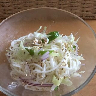 キャベツと紫玉ねぎ、ピーマンのサラダそうめん